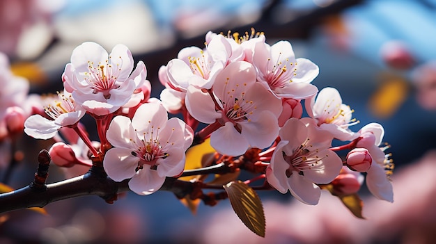 Pink peach blossom in the garden