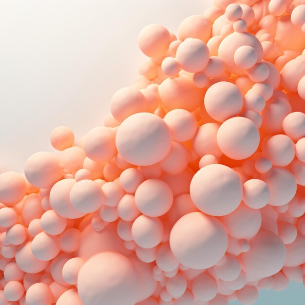 Pink and peach colored spheres on a pale blue background