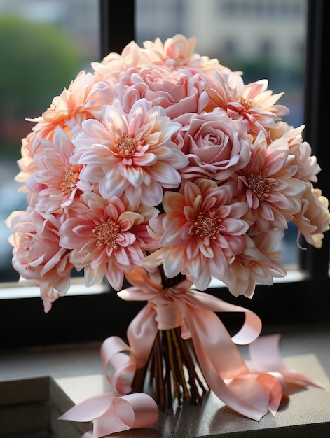 pink and peach flower bouquet childlike innocence ai generated