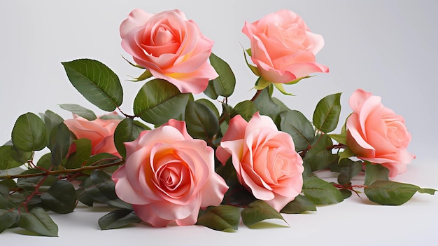 Pink Peach Roses white background