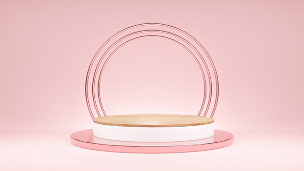 Pink pedestal Circle Geometric wooden podium product display or showcase presentation