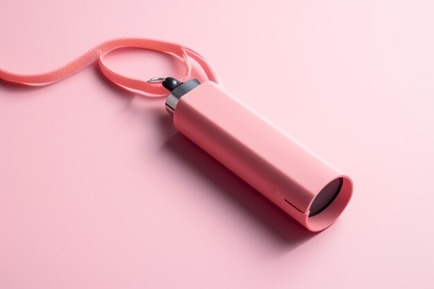 A pink pen with a strap that says'the word'on it '