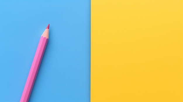 Photo pink pencil on blue and yellow background