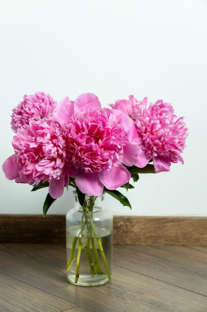 Pink peonies bouquet on a white background