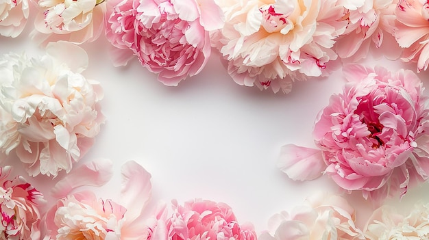 Pink peonies flower border background