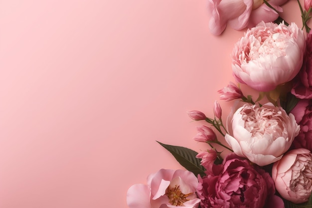 Pink peonies on a pink background