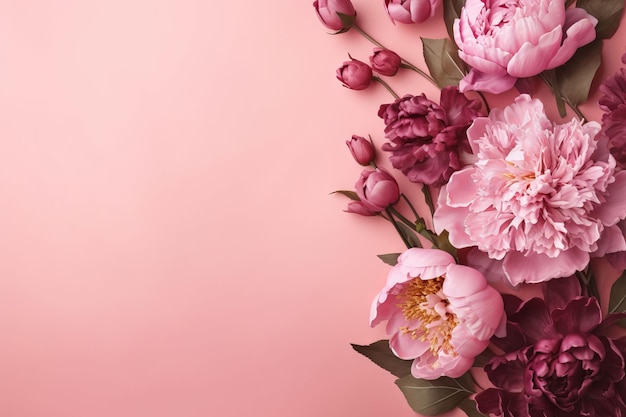 Pink peonies on a pink background