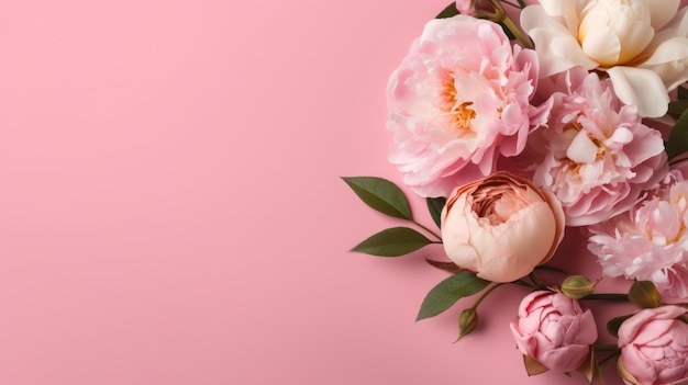 Pink peonies on a pink background