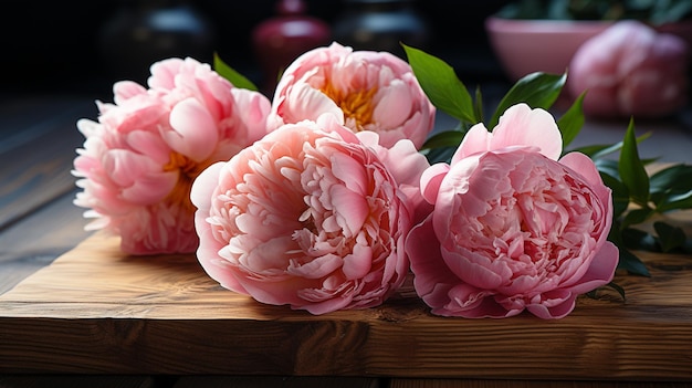 pink peonies and roses HD 8K wallpaper Stock Photographic Image