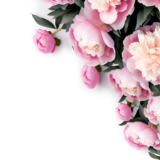 Pink peonies on a white background