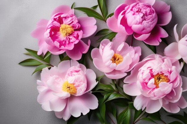 Photo pink peony blooms on concrete surface