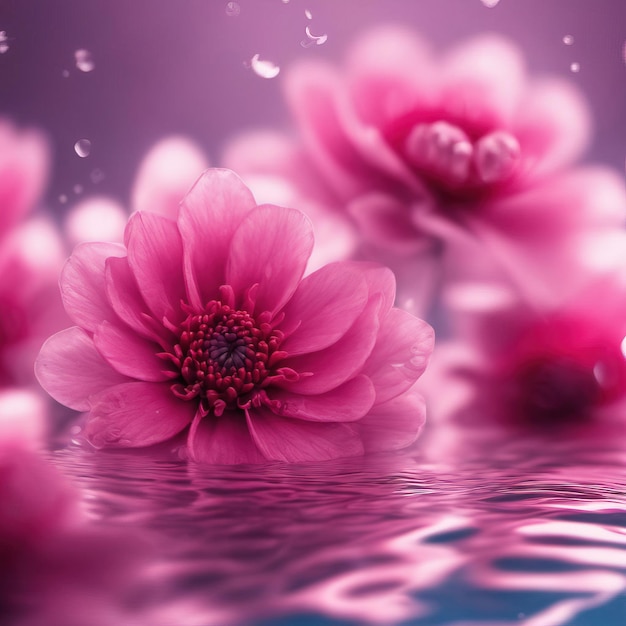 pink peony flower with reflection