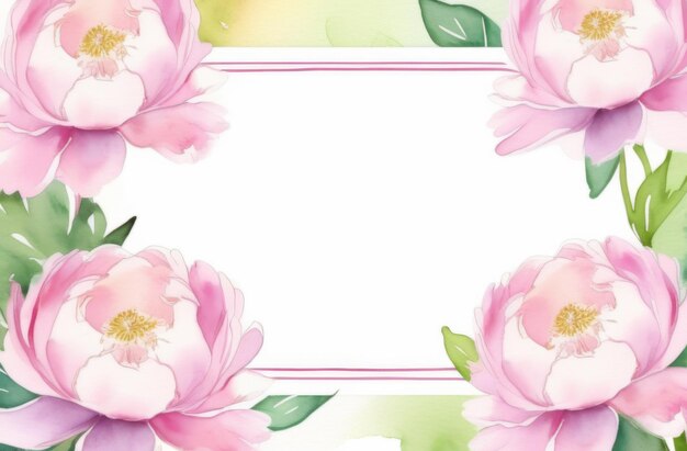 Pink peony flowers and frame for text on white background