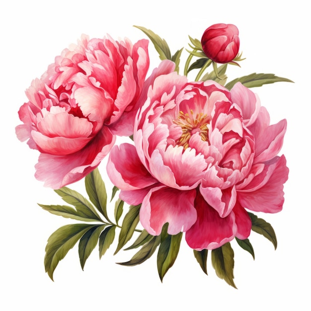 ピンクのピオニー花がイコノグラフィックなシンボリズムで歴史的なイラストを描いています
