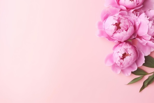 Розовый пион на розовом фоне Шаблон цветочной открытки с пространством для текста, созданный AI