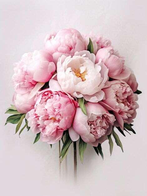 Pink peony wedding bouquet flower on blurred window background ai generated