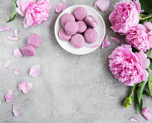 Pink peony with  macarons