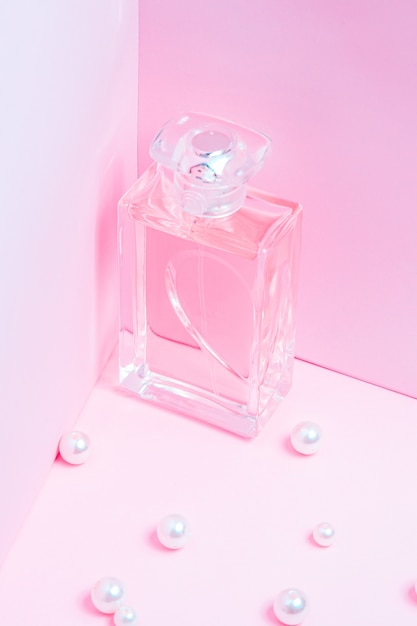 Pink perfume bottle with pearls