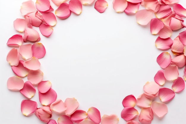 Pink petals arranged in a circle on a white background