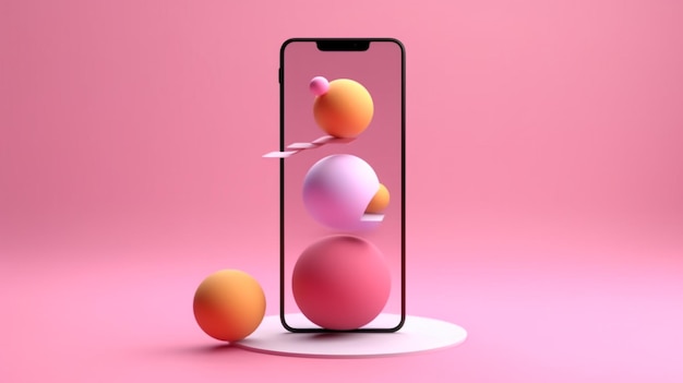 A pink phone with a pink background and a pink ball on the screen.