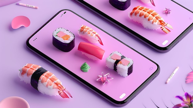 Photo a pink phone with sushi on it and a pink case with sushi on it