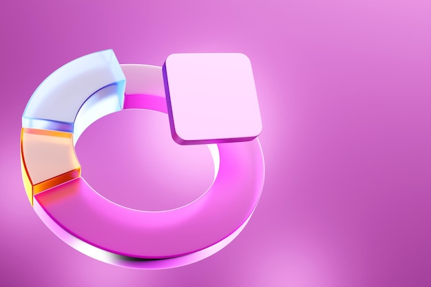 Pink pie chart with several divisions and place for your text 3D illustration