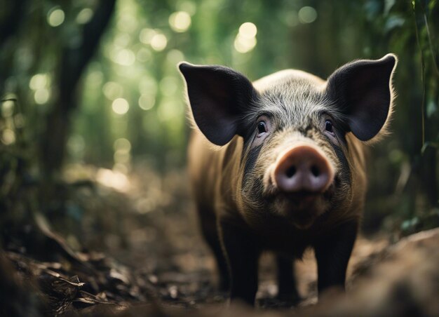 A pink pig in jungle