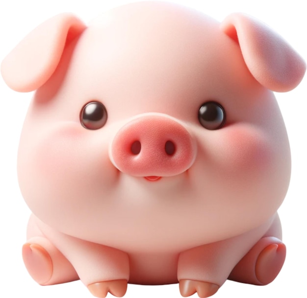 a pink pig with black eyes and a black eye