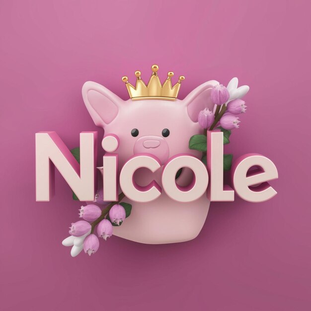 a pink pig with a crown on it and the word pig on the pink background