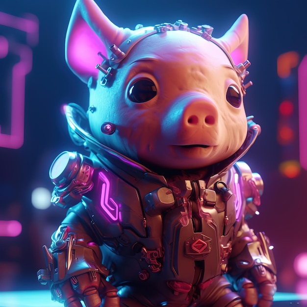 Розовая свинья с фиолетовым фоном и розовой табличкой с надписью «Я не робот».