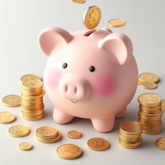 ピンクのポジバンク 貯金の概念や銀行預金の開設 将来への投資