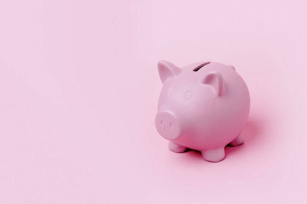 Pink piggy bank isolated on pink background, safe and financial