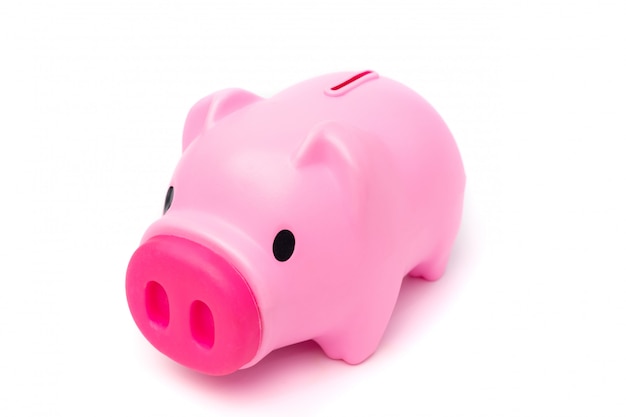 Pink piggy bank isolated on white background