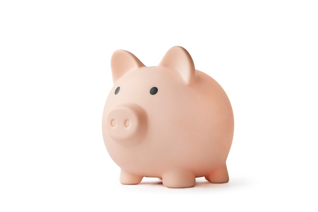 Pink piggy bank isolated on white. concept of preserving and saving money.