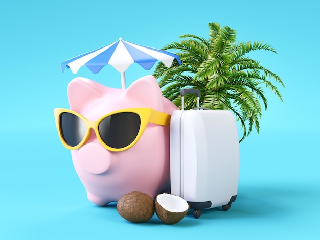 Photo pink piggy bank, savings concept. 3d rendering illustration