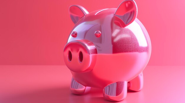 Photo a pink piggy bank sits on a pink background the piggy bank is made of a shiny material and has a slot on top for inserting coins