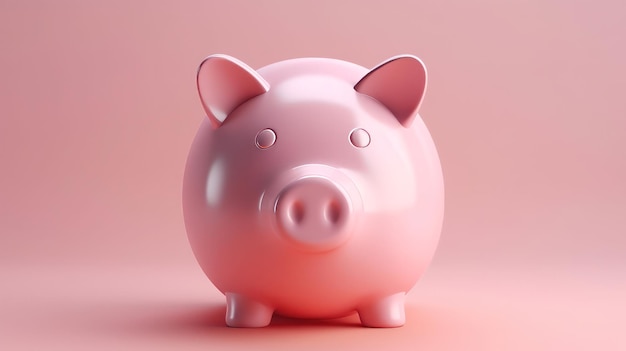 A pink piggy bank on a vibrant pink background Generative ai