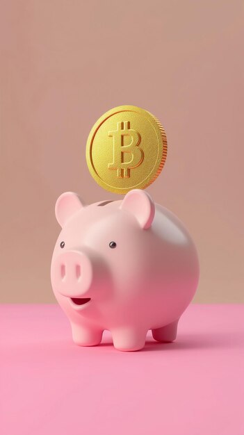 Photo a pink piggy bank with a coin on it