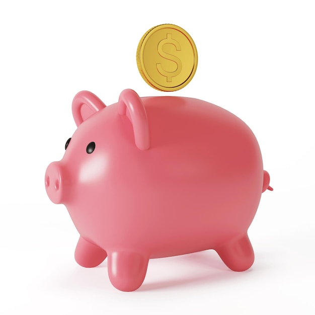 Pink piggy bank with a gold coin Saving money opening a deposit 3D rendering