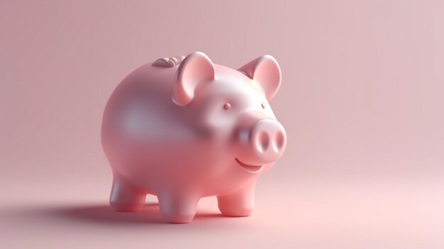 A pink piggy bank with a pink background.