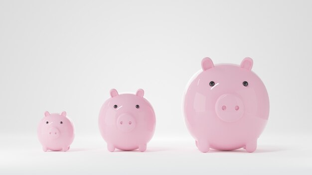 Pink piggy banks of different sizes