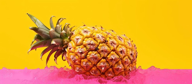 Photo a pink pineapple on a yellow background