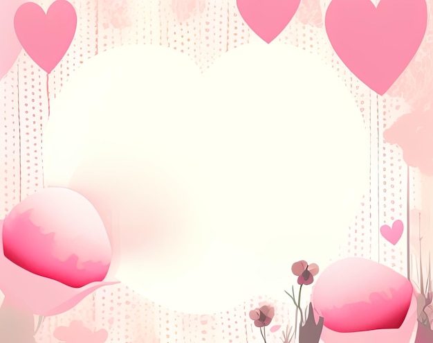 A pink and pink background with a heart and flowers in the middle.