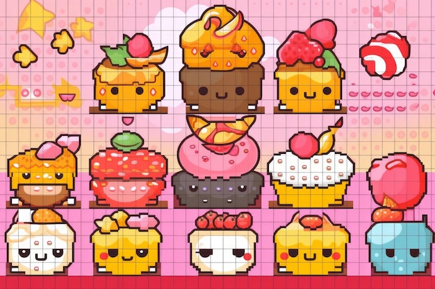 ハローキティと書かれたピンク色のドット絵風ステッカーです。