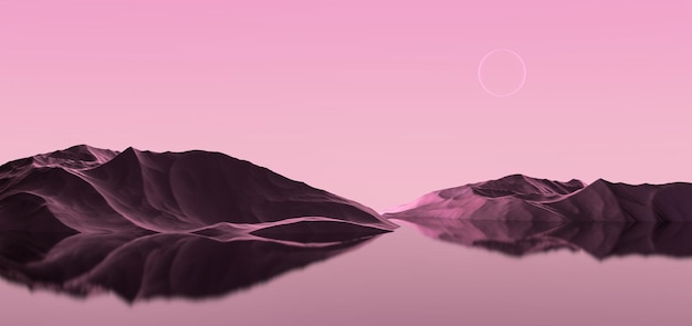 Pink planet landscape Fantasy landscape of a pink planet 3D render