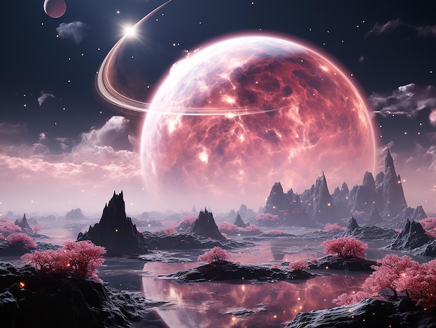 A pink planet on space insane detail ar 43 s 750 Made By AI generative Photo