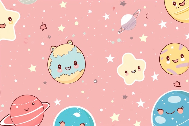 その上に星や惑星があるピンクの惑星