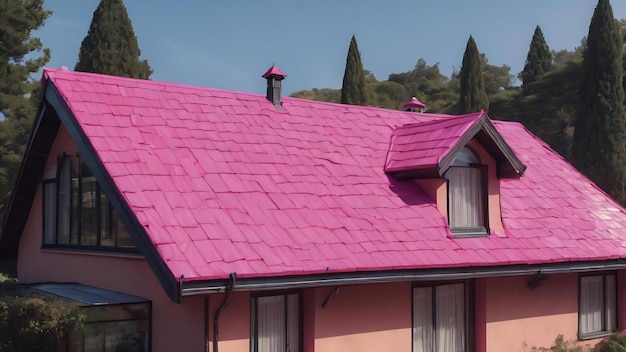 太陽の下のピンクのプラスチックの屋根