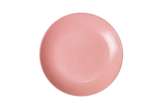 Pink plate on a white background View from above Concept isolated