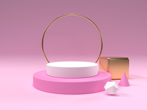 Pink podium abstract minimal scene. Mock up for product presentation. 3d render illustration.